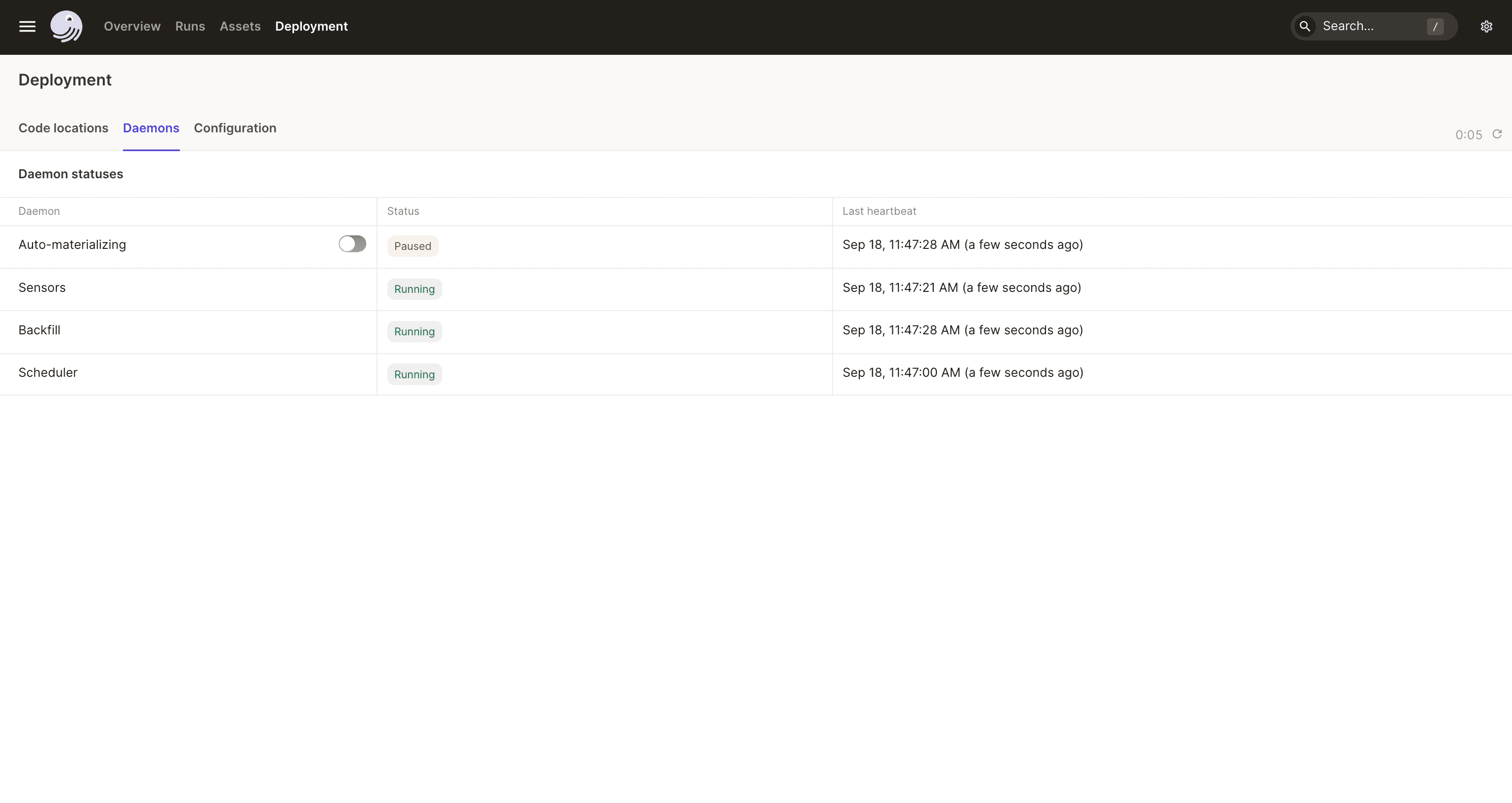 UI Deployment - Daemons tab